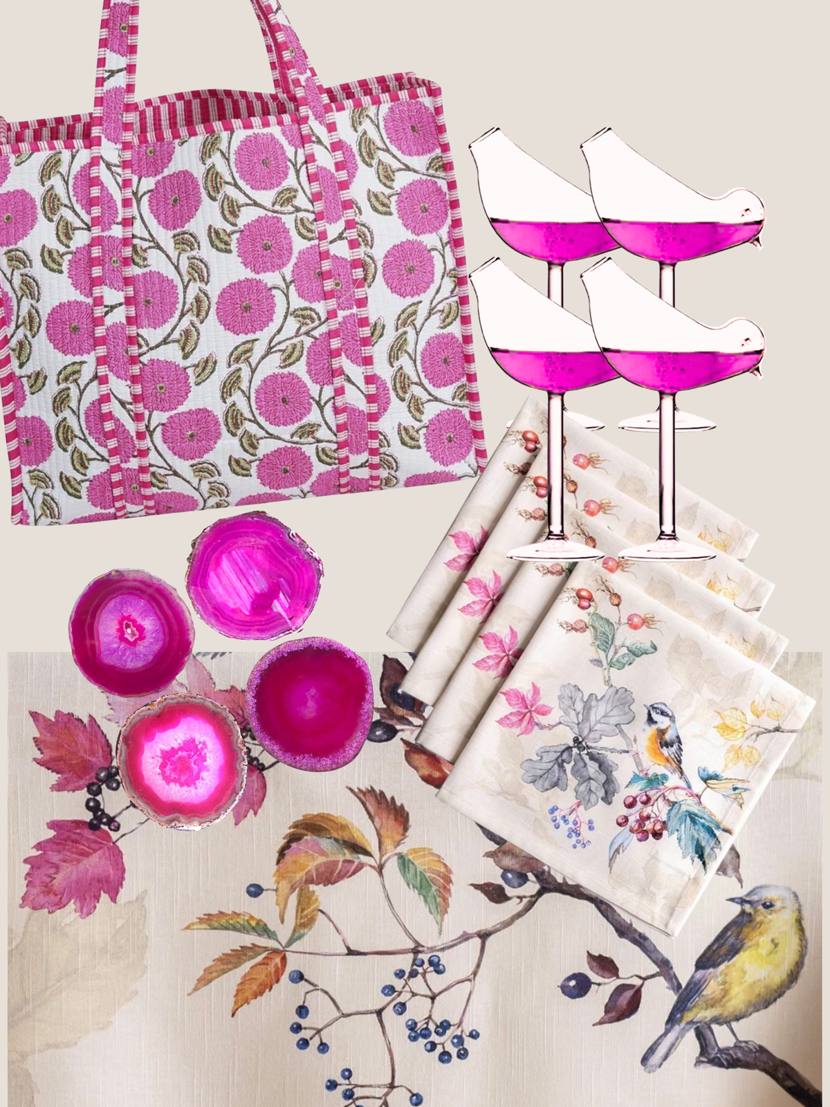 Accessories to match the Original Painting Birds In Flight Mahjong Mat featuring Linoleum Cut Birds printed on colorful mums.