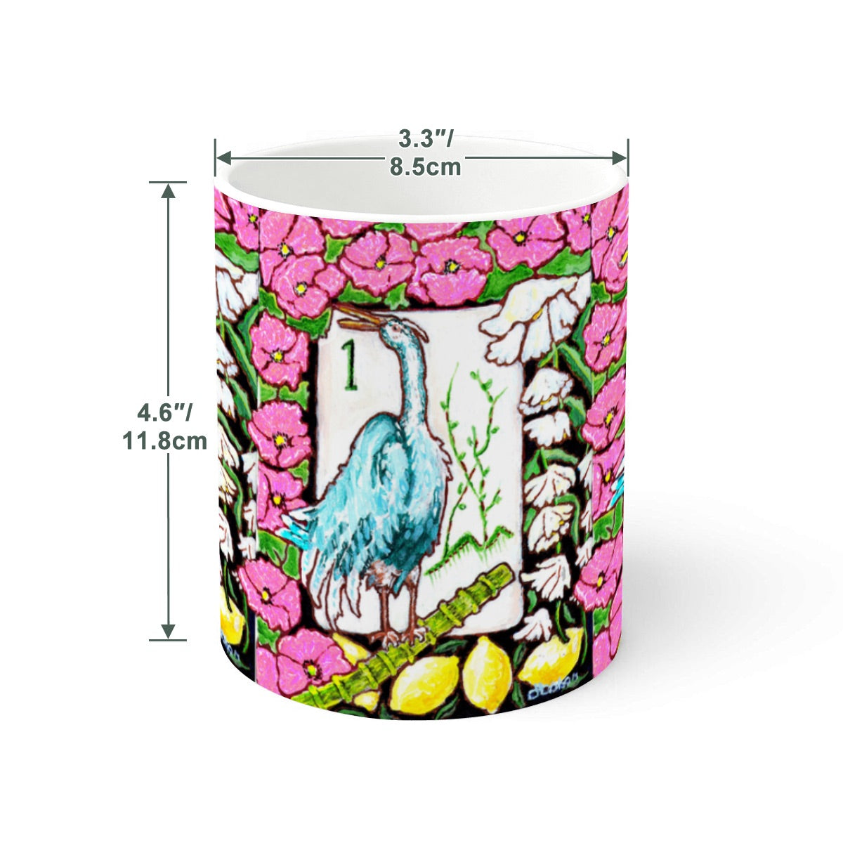 A Mahjong Themed Bird Bam Heron Tile mug from Trail East Studio