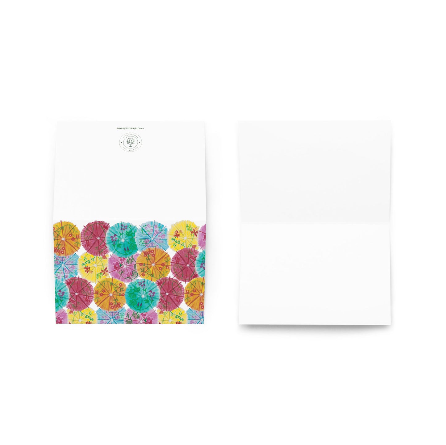 A greeting card featuring Trail East Studio Party Picks painting also available on a Mahjong Mat
