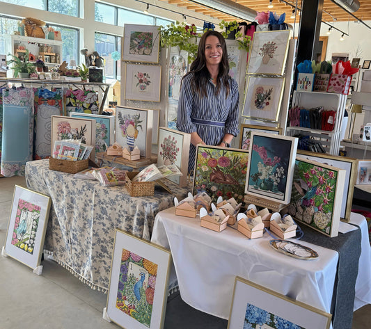 Deb Baker of Trail East Studio in Ada Michigan at her first pop up store at Pursuit Paper and Gifts