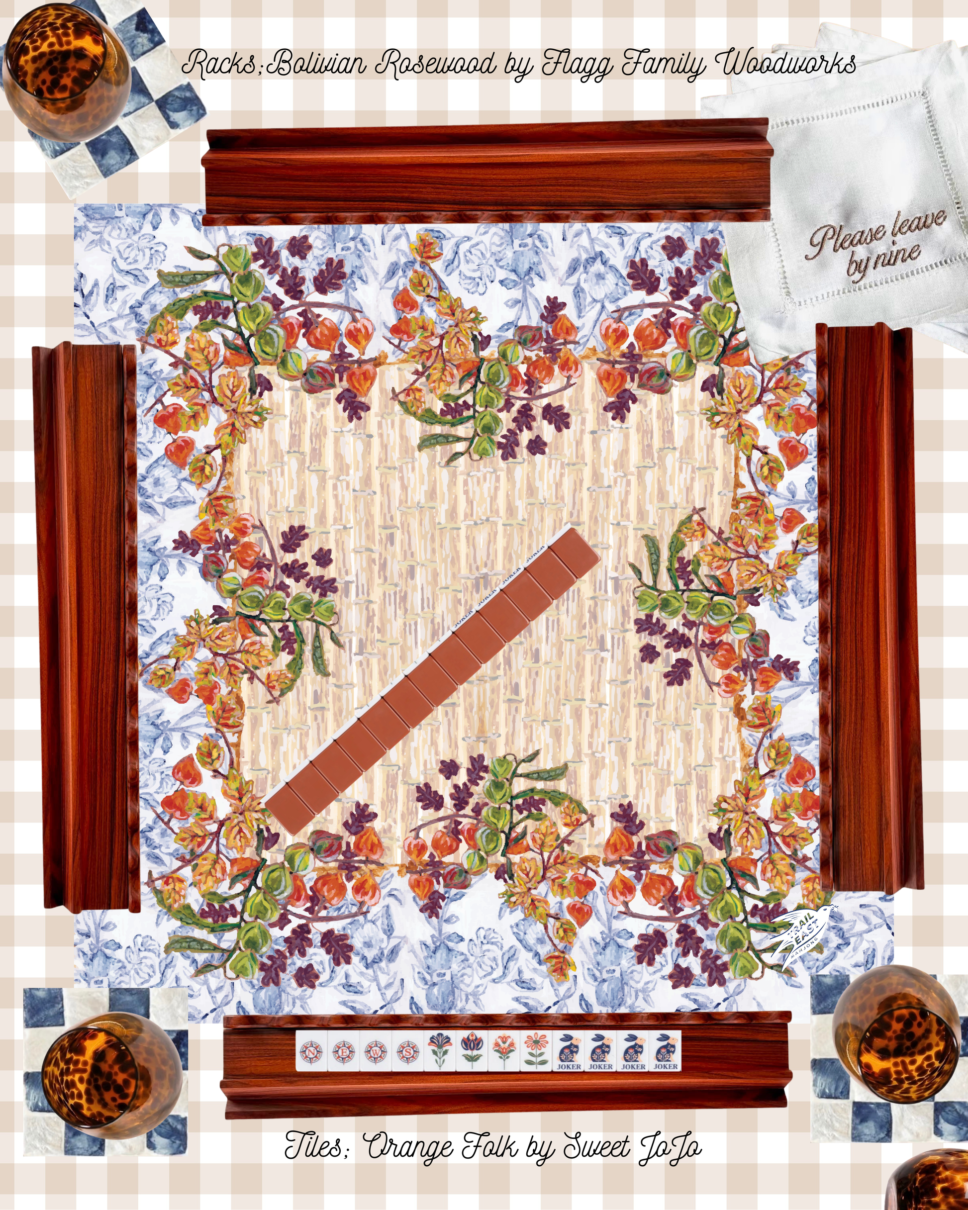 Accessories to match Original Art Fall Lanterns Mahjog Mat by Trail East Studio in Ada Michigan