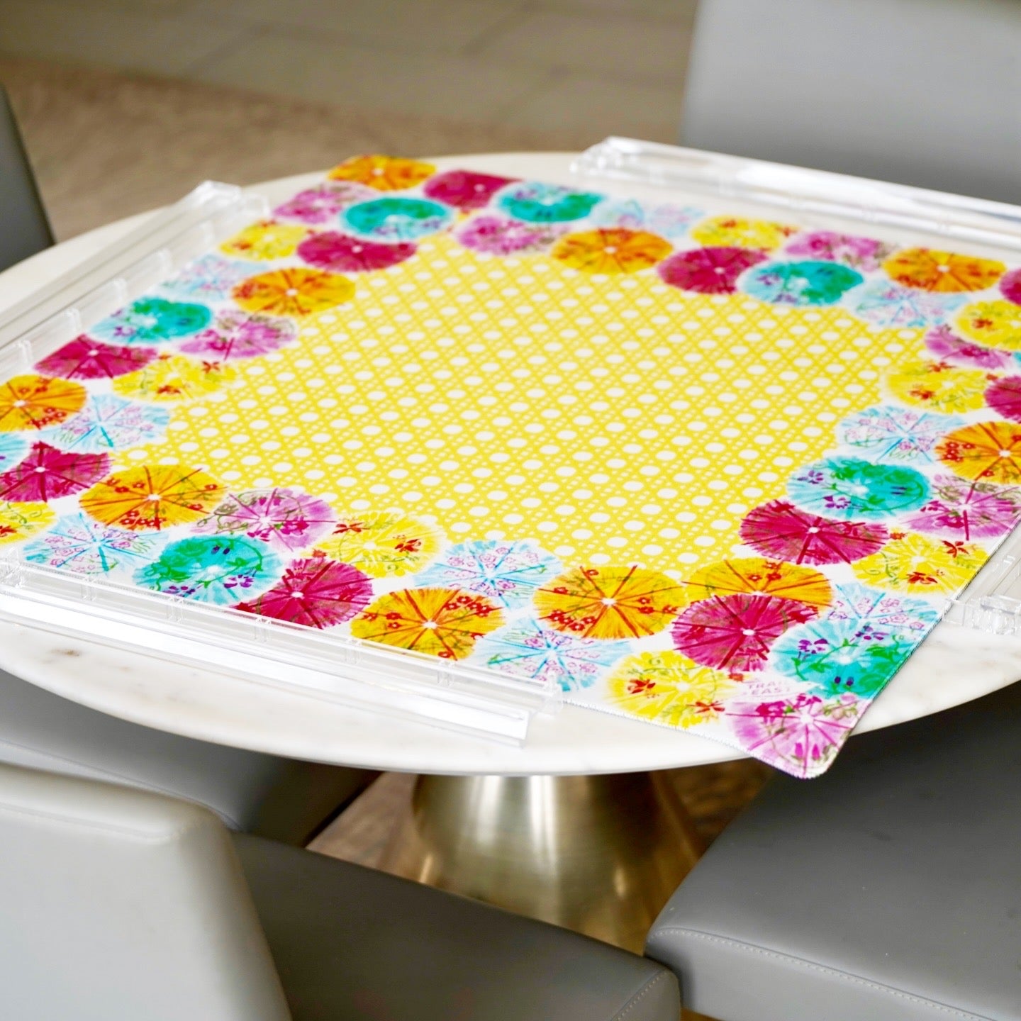A festive Mahjong Mat featuring colorful drink umbrellas