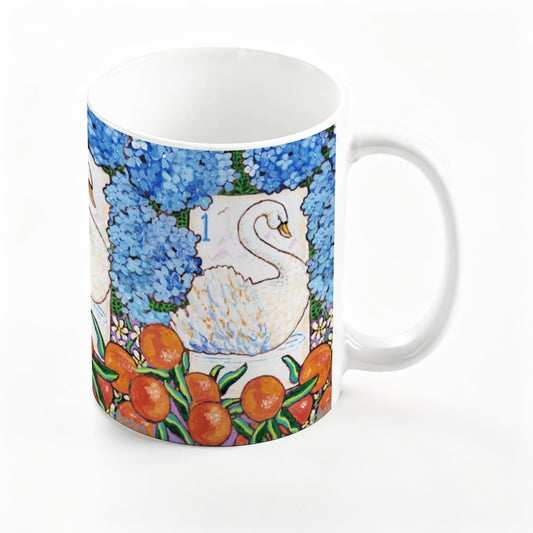 A Mahjong Themed Bird Bam Swan Tile mug from Trail East Studio