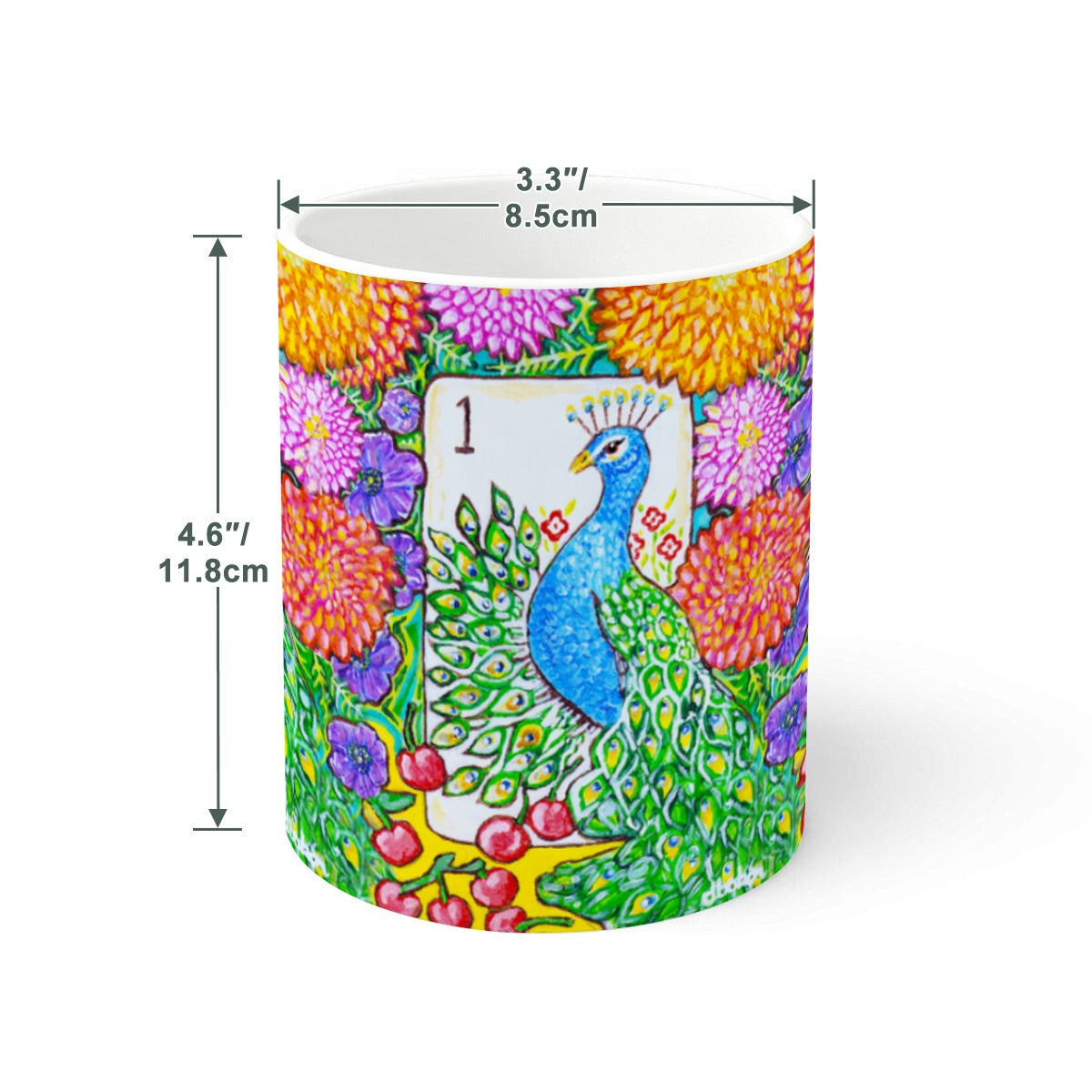 A Mahjong Themed Bird Bam Peacock Tile mug from Trail East Studio