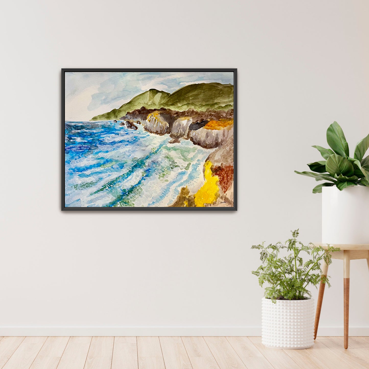 A colorful painting of the Big Sur coastline in California.