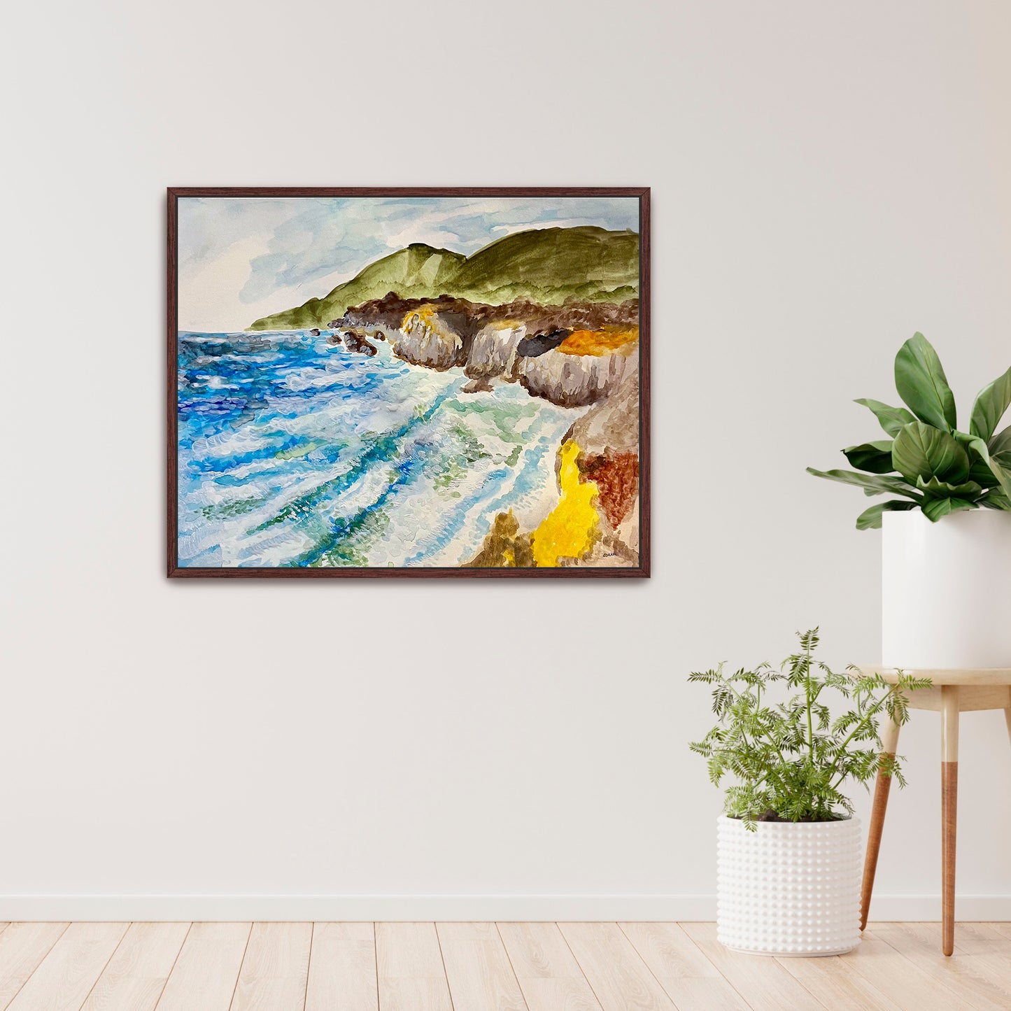 A colorful painting of the Big Sur coastline in California.