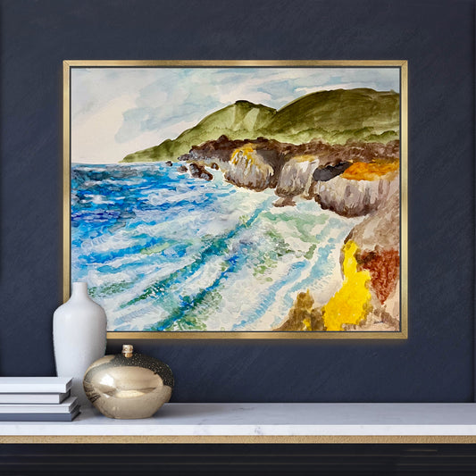 A colorful painting of the Big Sur coastline in California.