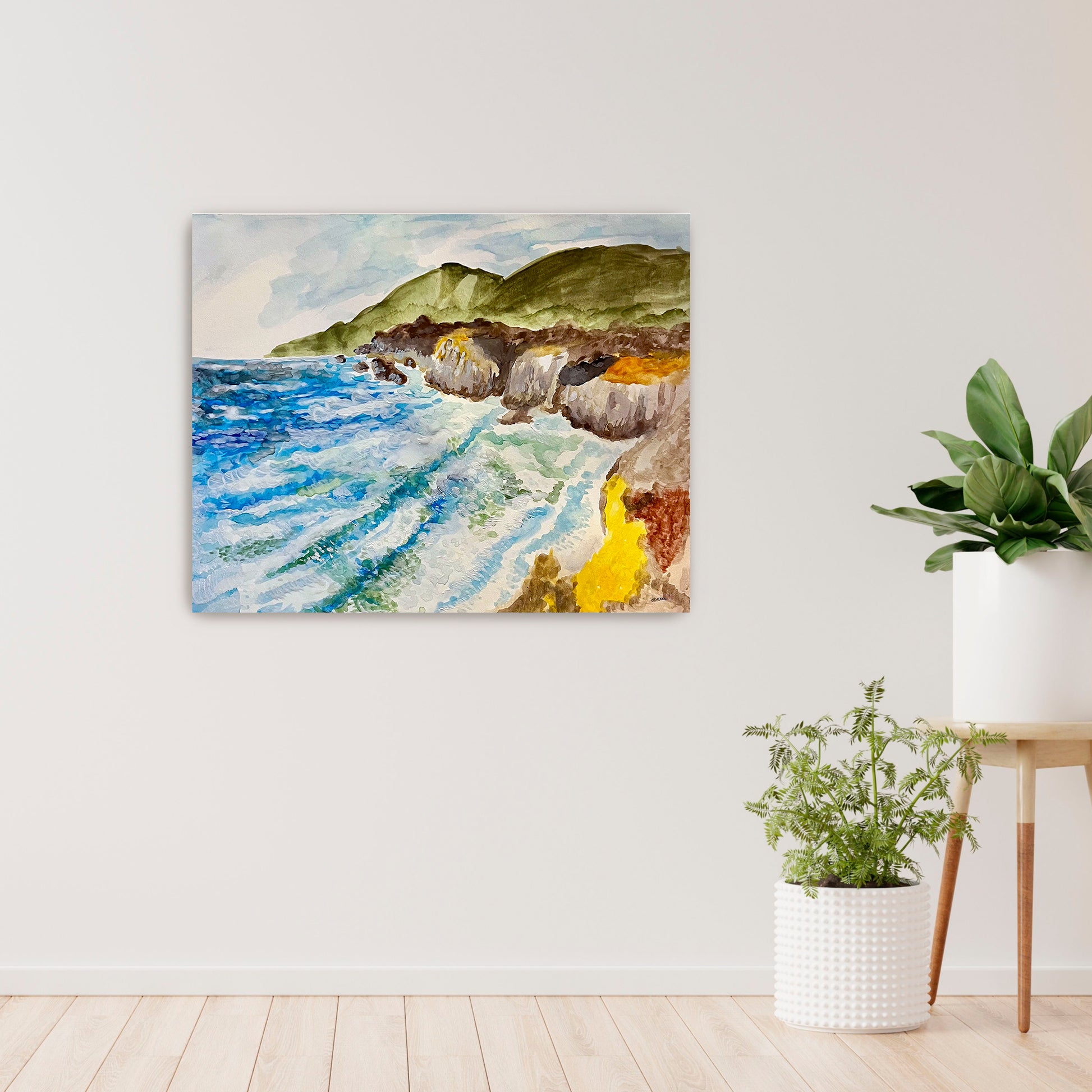 A colorful painting of the Big Sur coastline in California.
