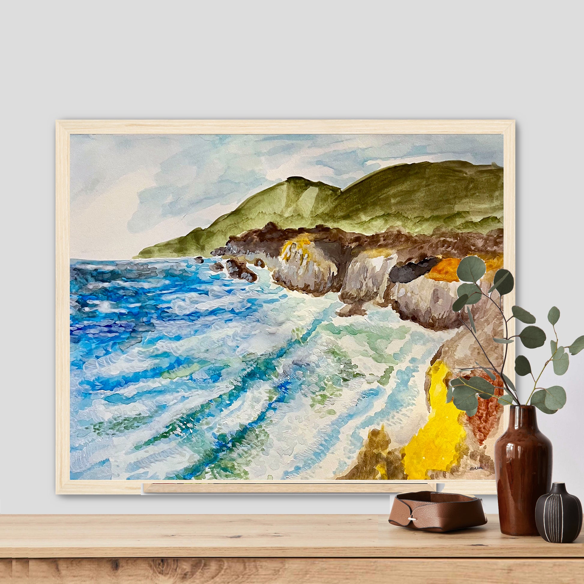 A colorful painting of the Big Sur coastline in California.