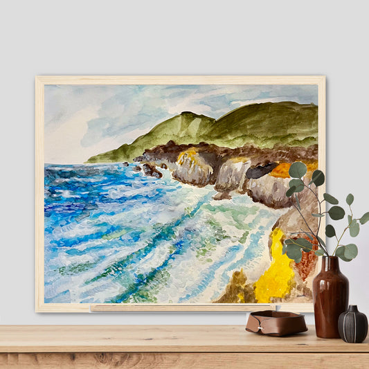 A colorful painting of the Big Sur coastline in California.