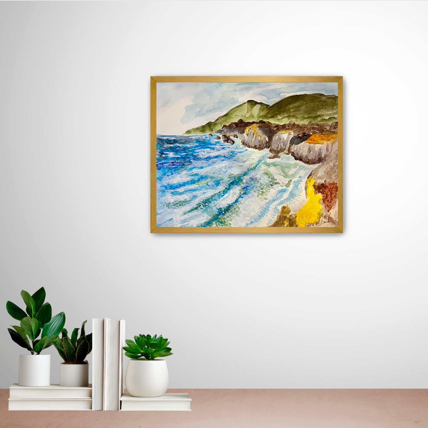 A colorful painting of the Big Sur coastline in California.