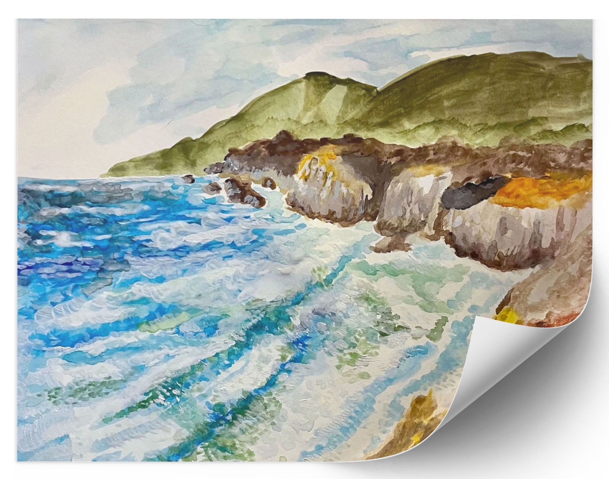 A colorful painting of the Big Sur coastline in California.