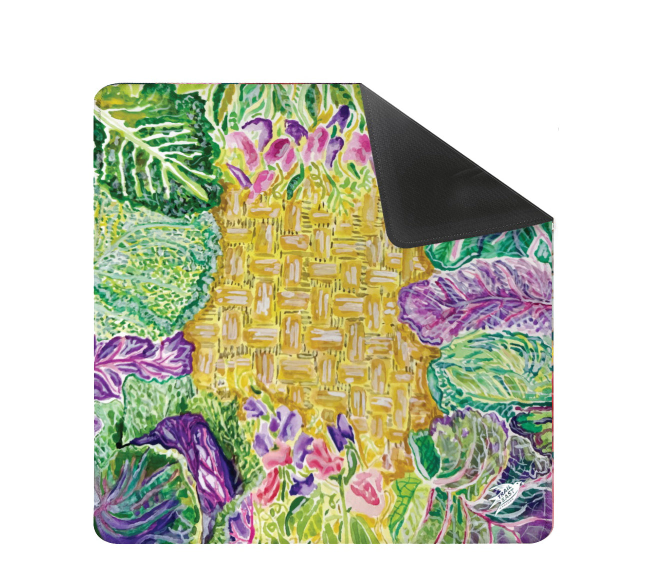 A Mahjong mat with an original painting of cabbage leaves by Trail East Studio in Ada Michigan