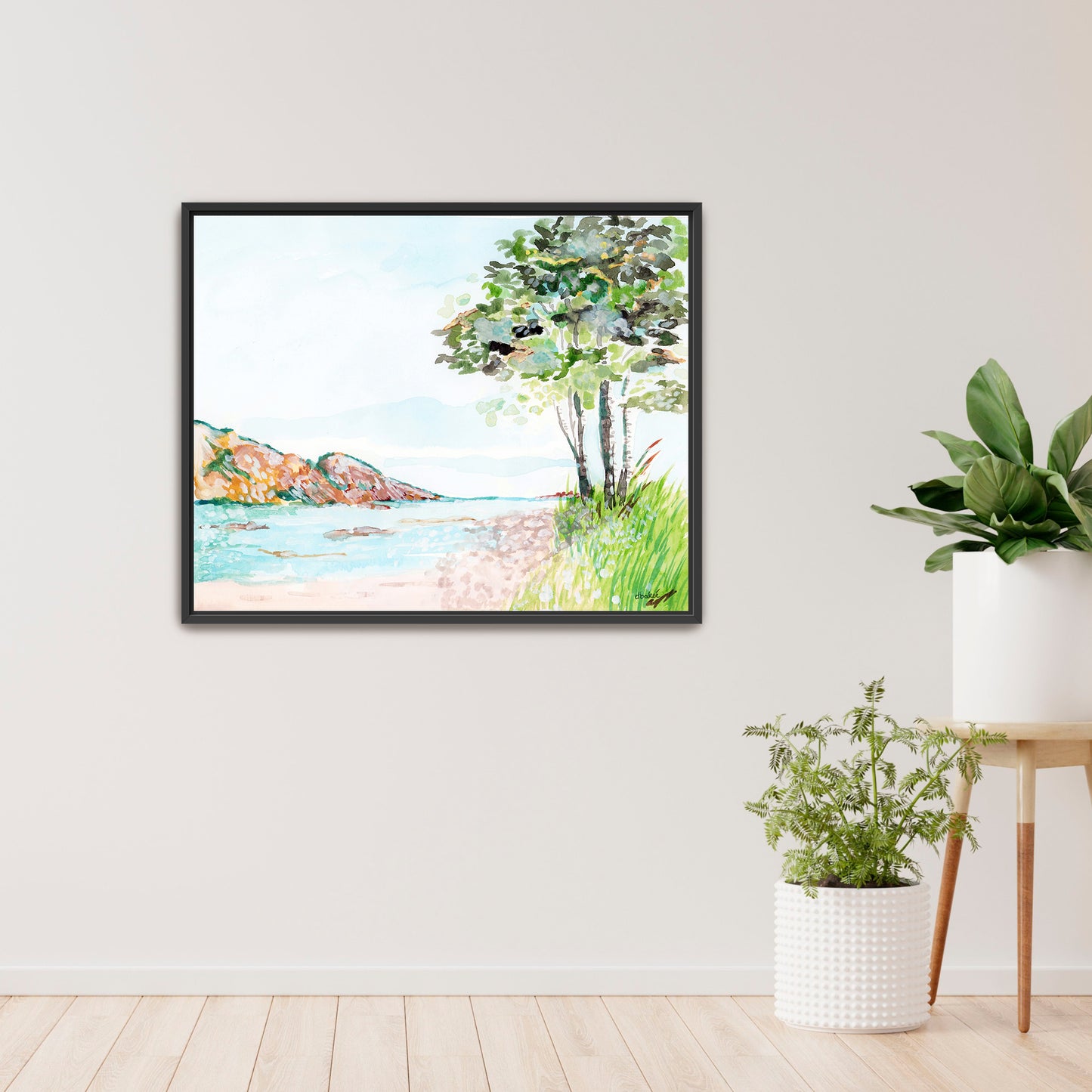 A painting that shows a stretch of beach on Lake Superior along the Porcupine Mountains in Michigan’s Upper Peninsula.