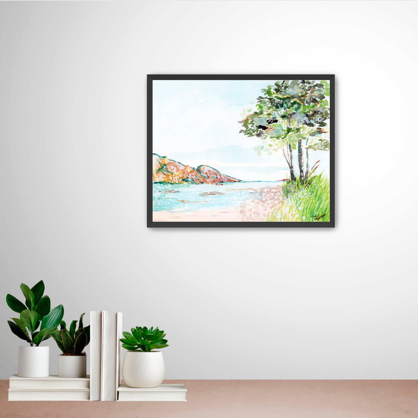 A painting that shows a stretch of beach on Lake Superior along the Porcupine Mountains in Michigan’s Upper Peninsula.