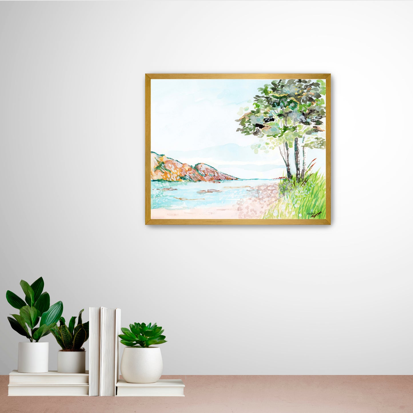 A painting that shows a stretch of beach on Lake Superior along the Porcupine Mountains in Michigan’s Upper Peninsula.
