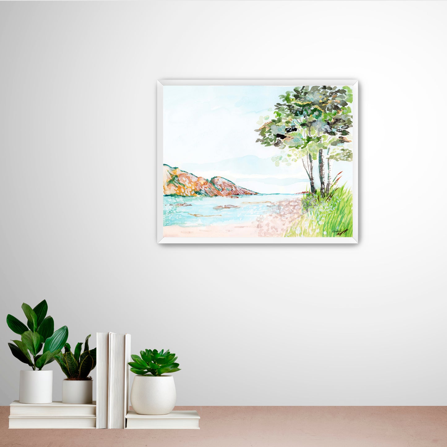 A painting that shows a stretch of beach on Lake Superior along the Porcupine Mountains in Michigan’s Upper Peninsula.