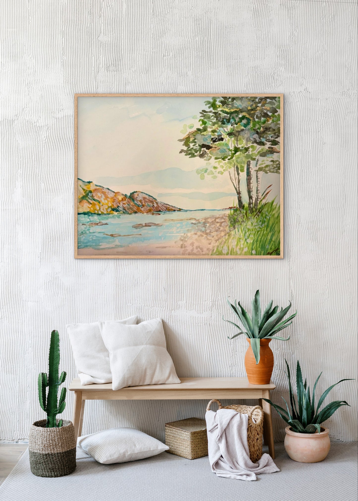 A painting that shows a stretch of beach on Lake Superior along the Porcupine Mountains in Michigan’s Upper Peninsula.