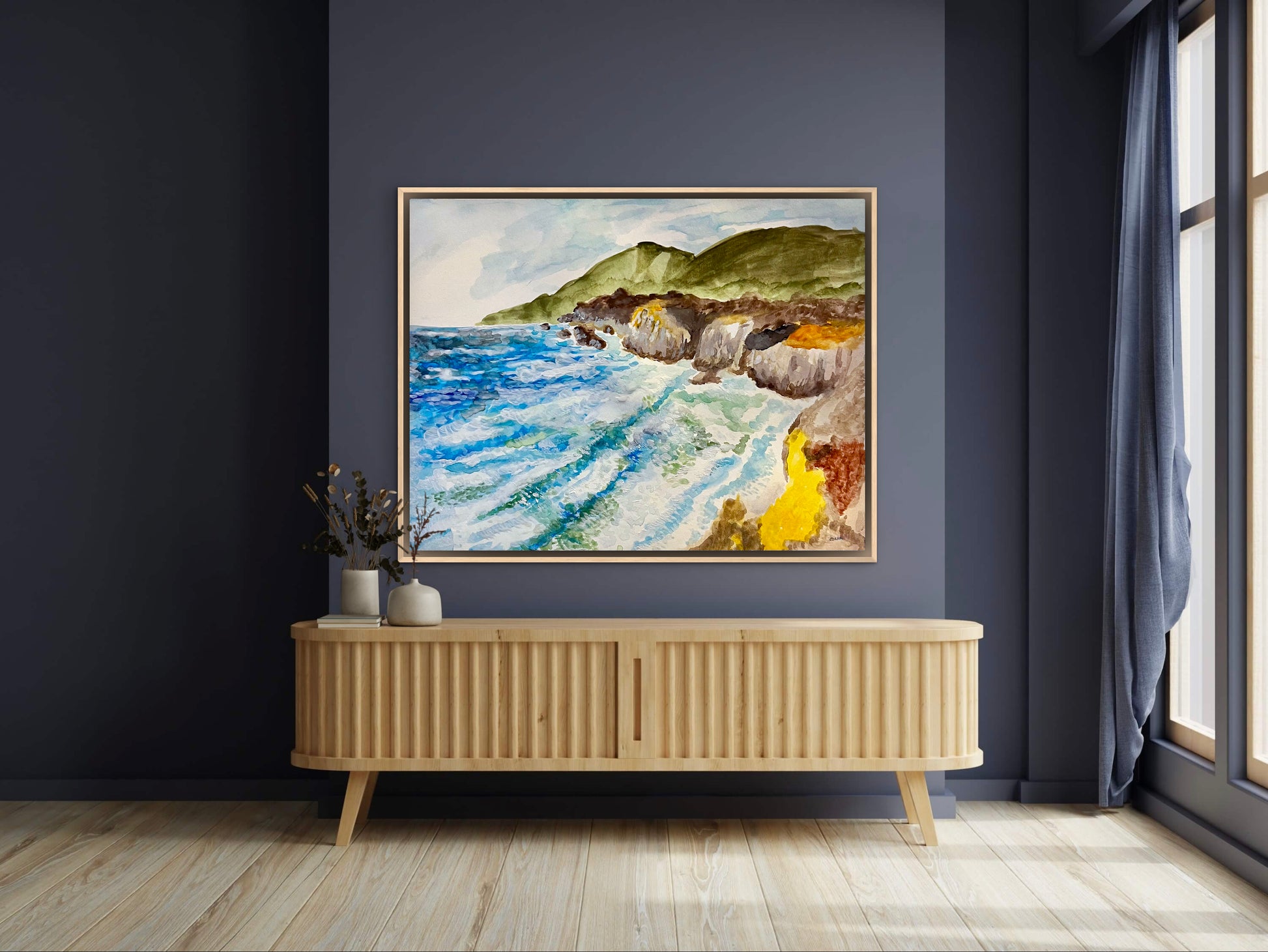 A colorful painting of the Big Sur coastline in California.