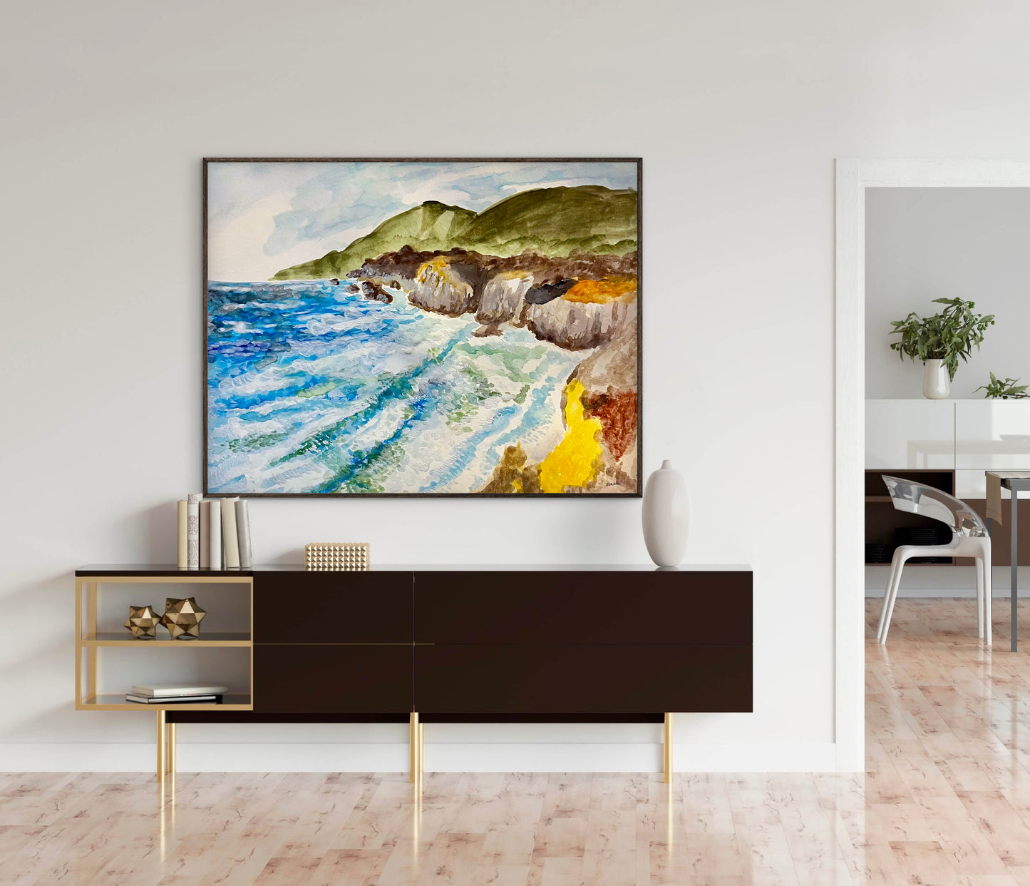 A colorful painting of the Big Sur coastline in California.