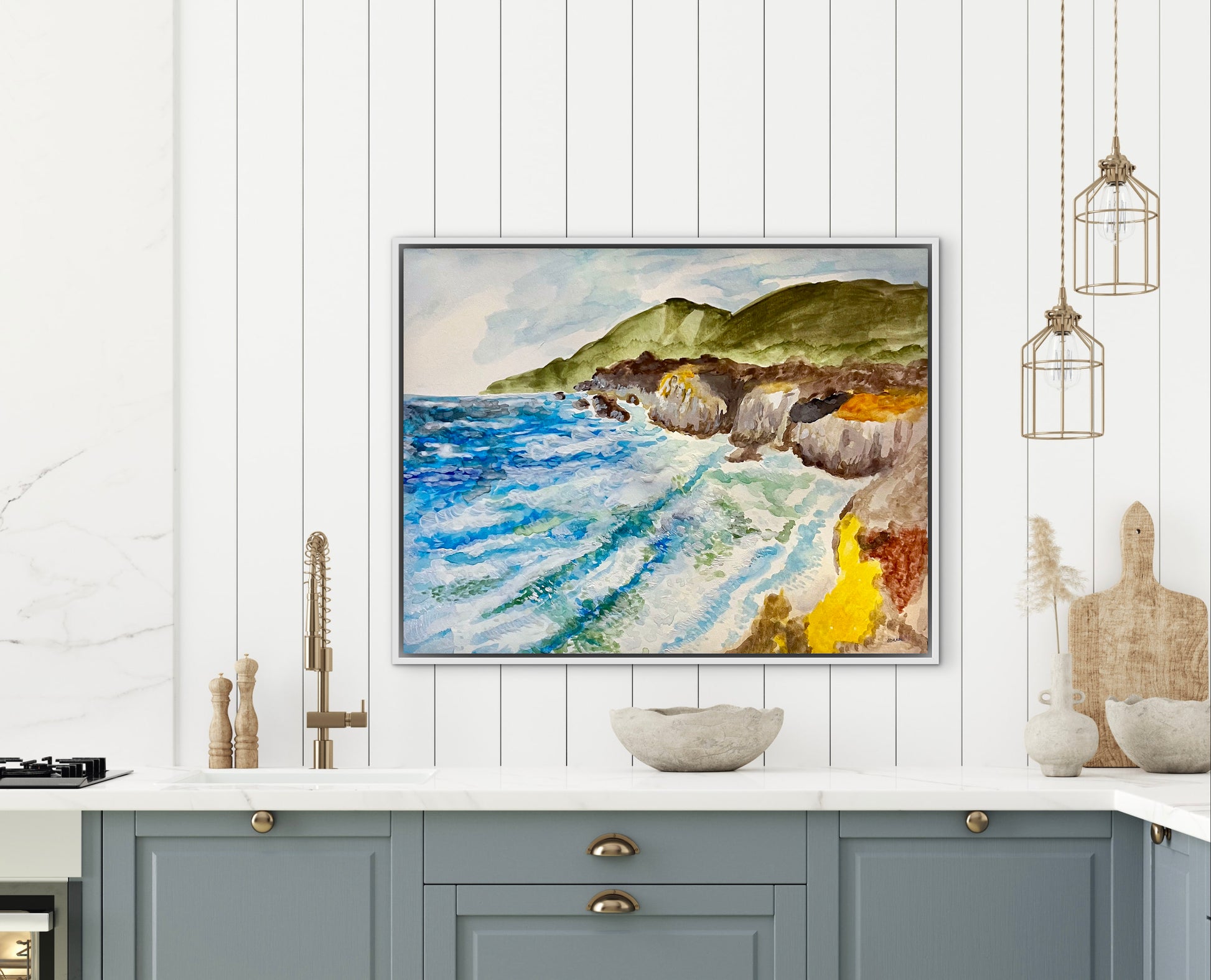 A colorful painting of the Big Sur coastline in California.