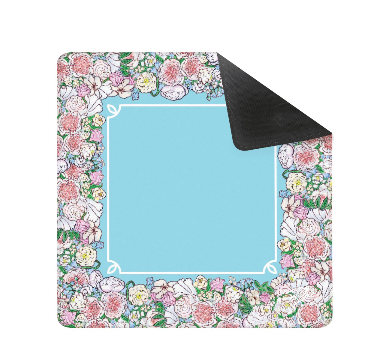 A beautiful mahjong mat featuring an original painting of Juliet roses and peonies by Trail East Studio and Ada Michigan