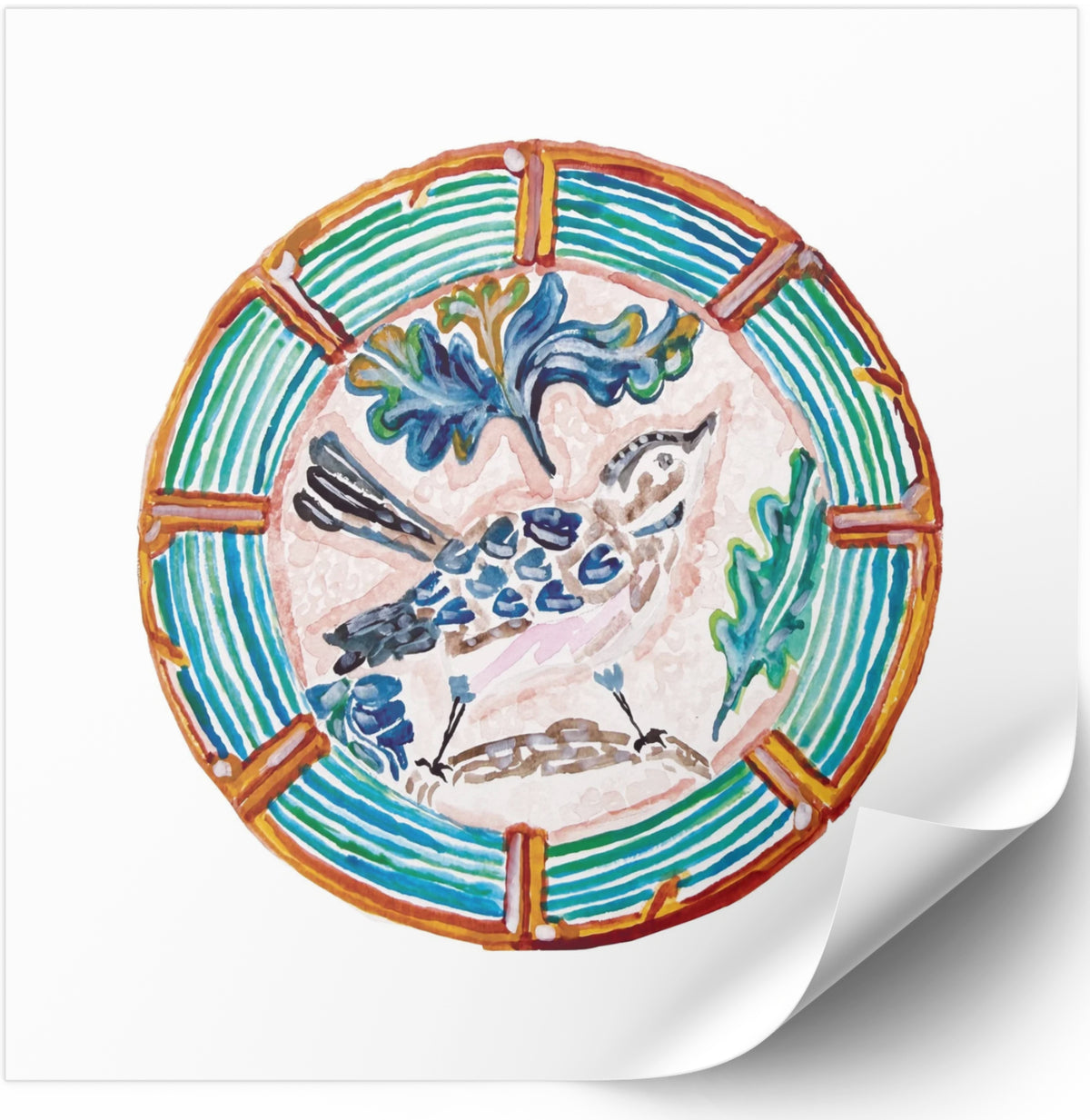 The Pretty Plate Series of paintings by Deb Baker at Trail  East Studio In Ada Michigan featuring antique bird plates with a bluebird, wren, blackbirds, and a hummingbird. The perfect art for a Mahjong Game  Room.
