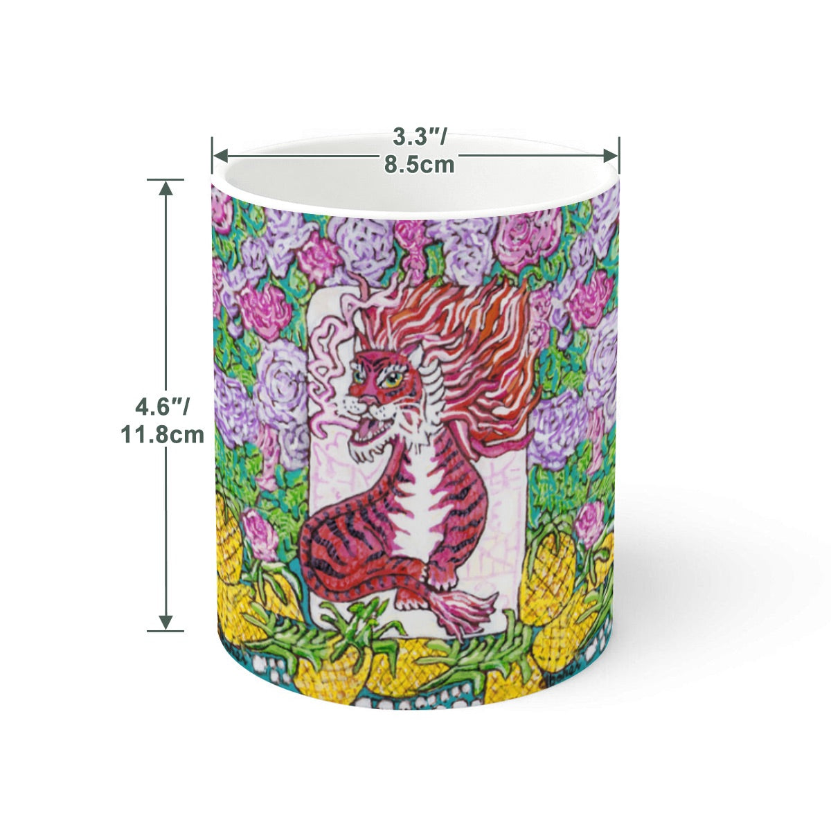 A mug with a Red Dragon Mahjong Tile from Trail East Studio