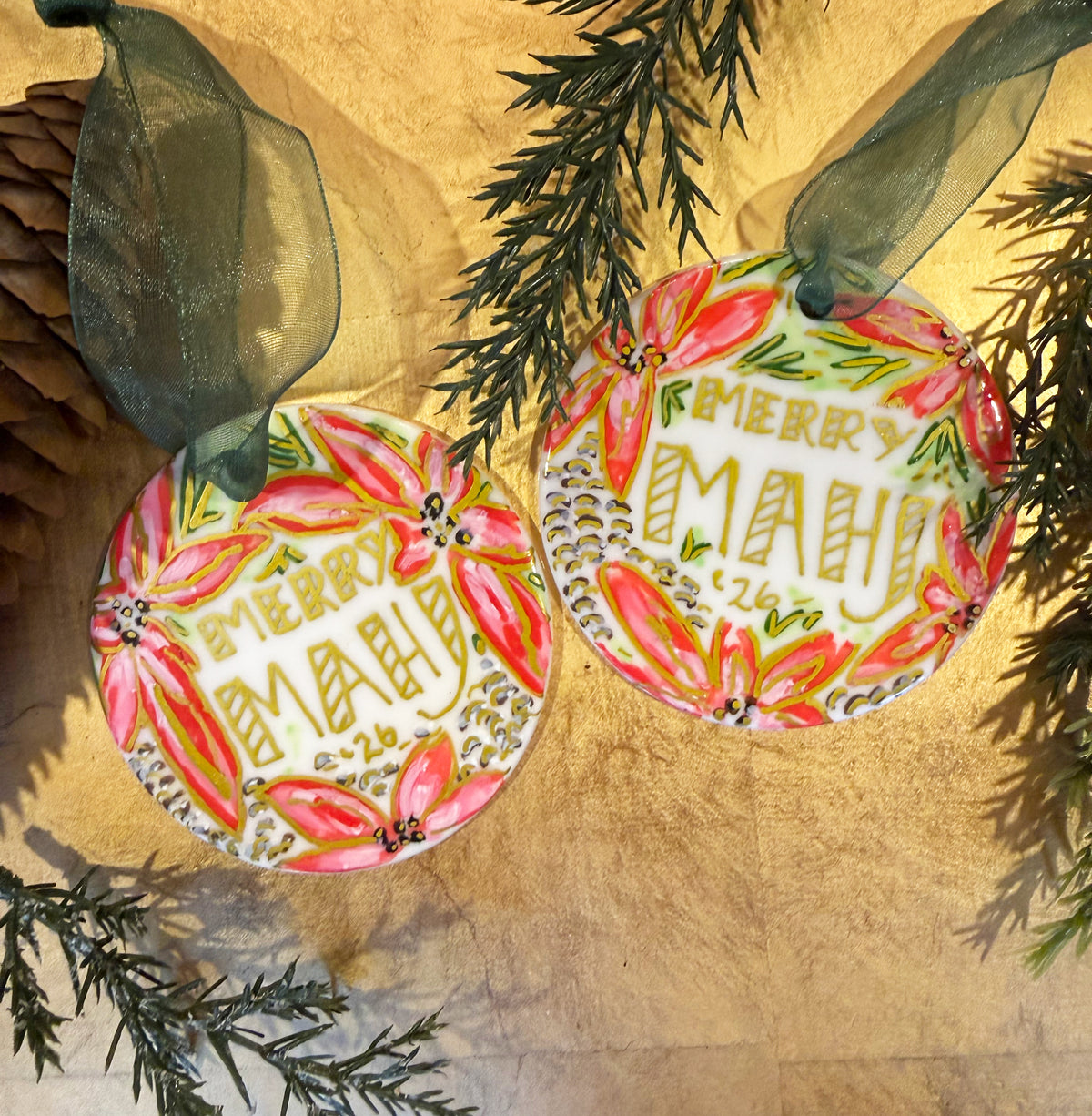 Hand painted Mahjong Ornament by Trail East Studio in Ada Michigan-the perfect hostess gift!