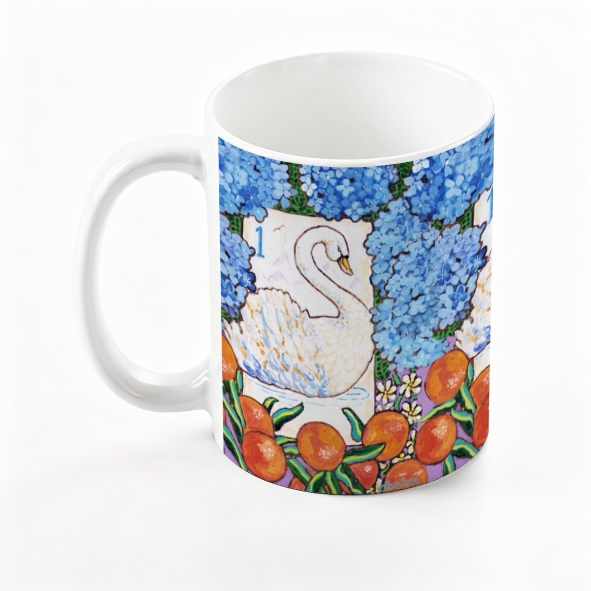 A Mahjong Themed Bird Bam Swan Tile mug from Trail East Studio