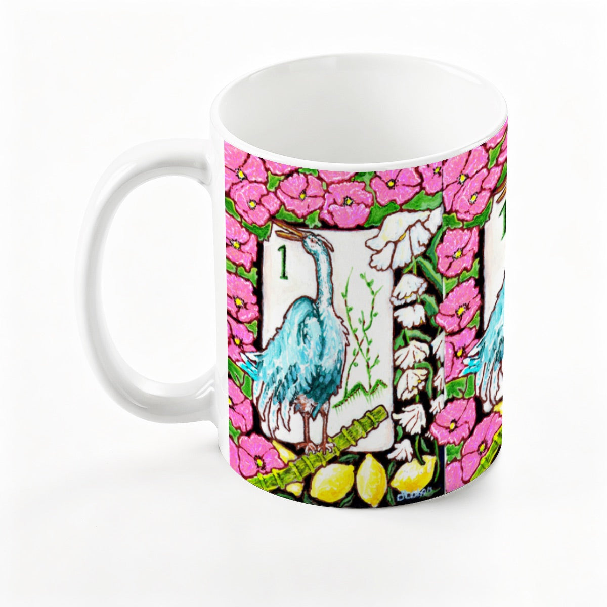 A Mahjong Themed Bird Bam Swan Tile mug from Trail East Studio
