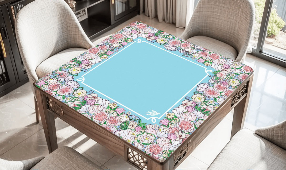A beautiful mahjong mat featuring an original painting of Juliet roses and peonies.