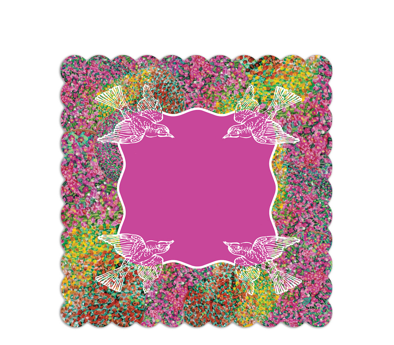 An Original Painting Birds In Flight Mahjong Mat featuring Linoleum Cut Birds printed on colorful mums.