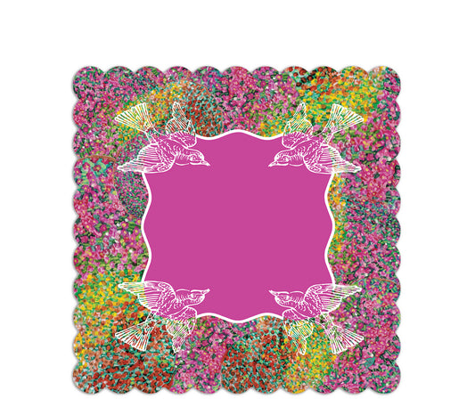 An Original Painting Birds In Flight Mahjong Mat featuring Linoleum Cut Birds printed on colorful mums.