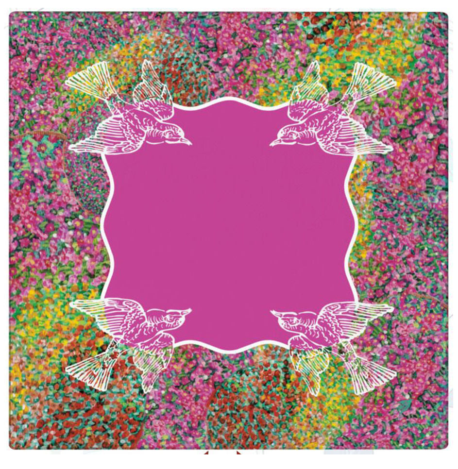 An Original Painting Birds In Flight Mahjong Mat featuring Linoleum Cut Birds printed on colorful mums.